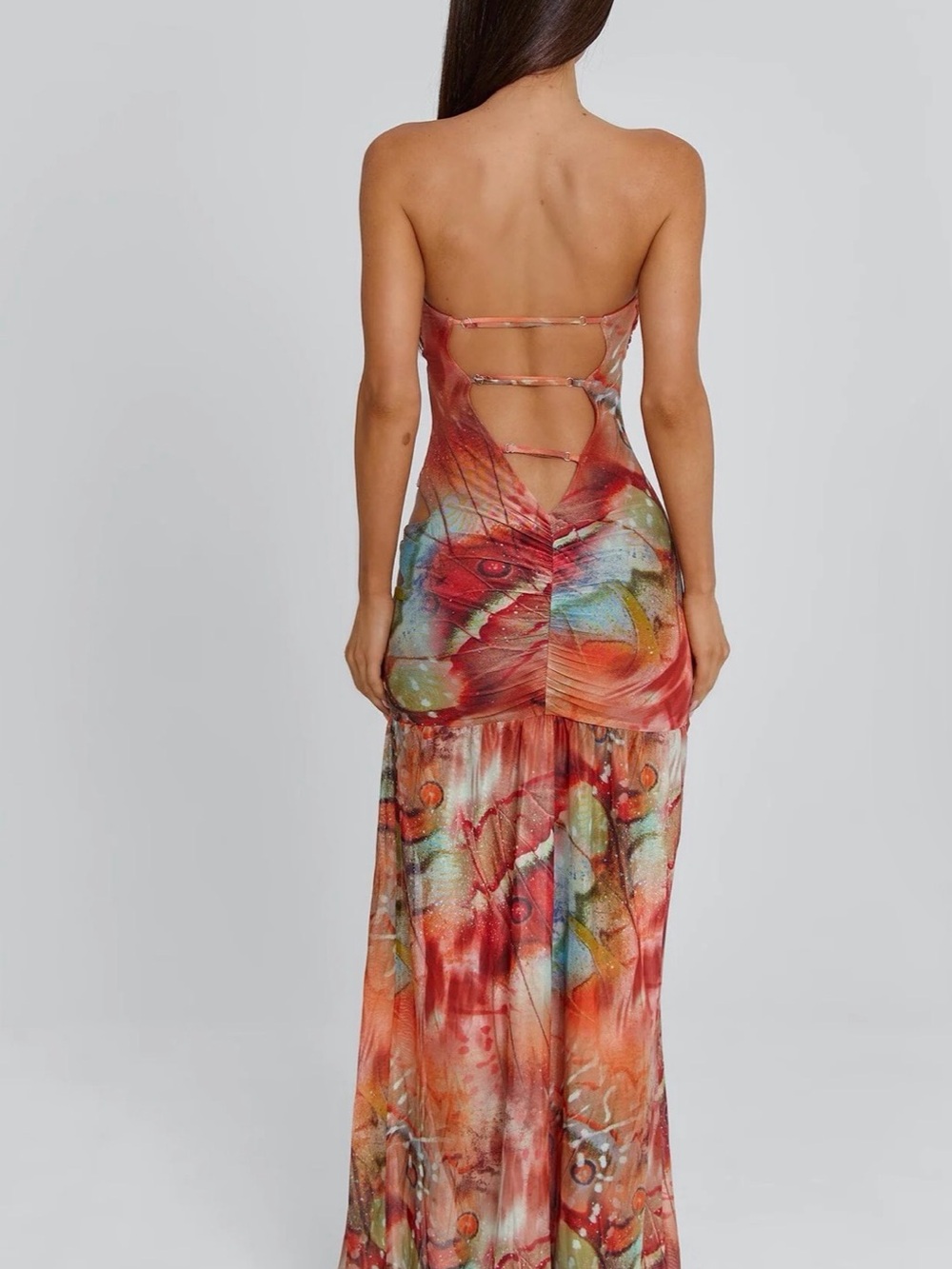 OUTCAST Strapless Orange Multicolor Cutout Maxi Dress - Picture 2 of 3